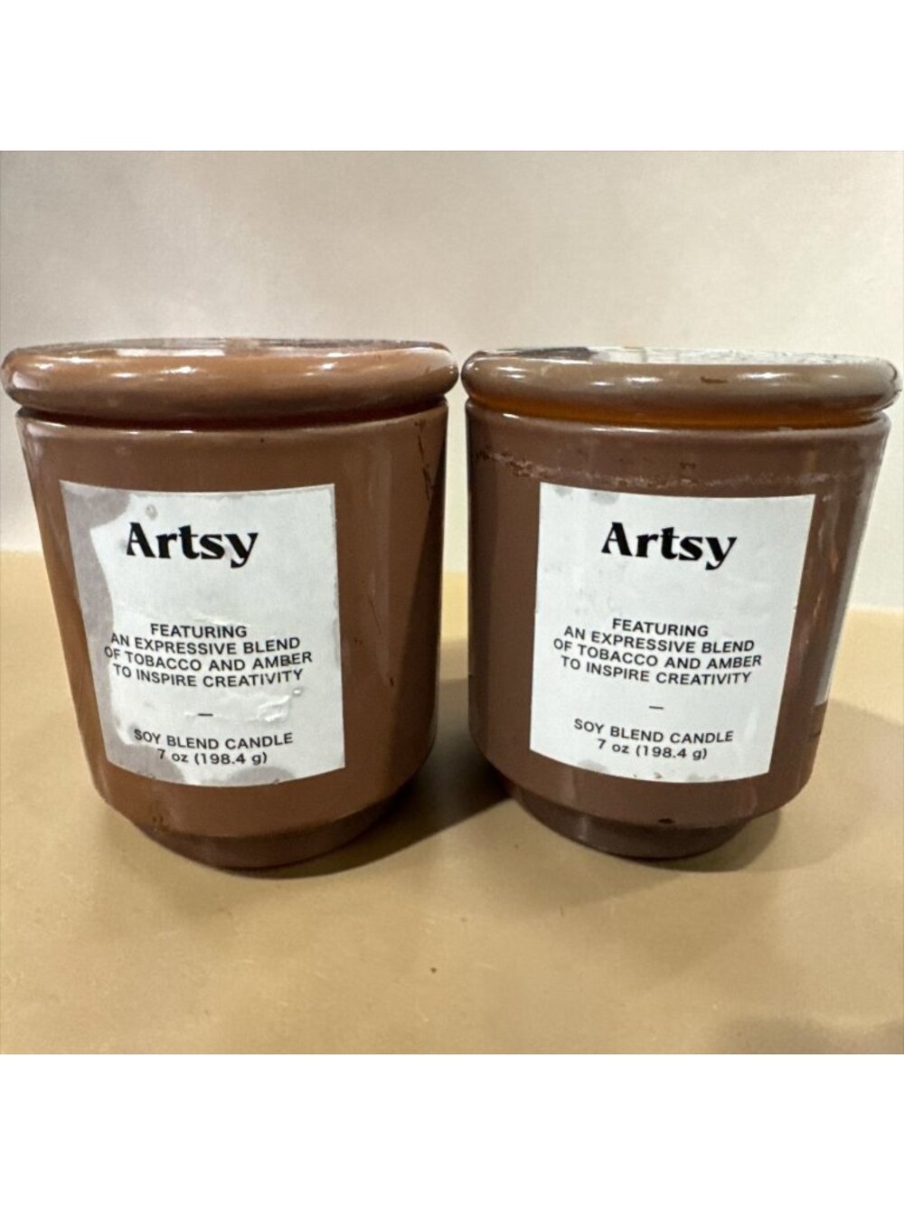 Artsy Soy Blend Candle Tobacco & Amber Scent 7 oz Set Of 2 Room Essentials